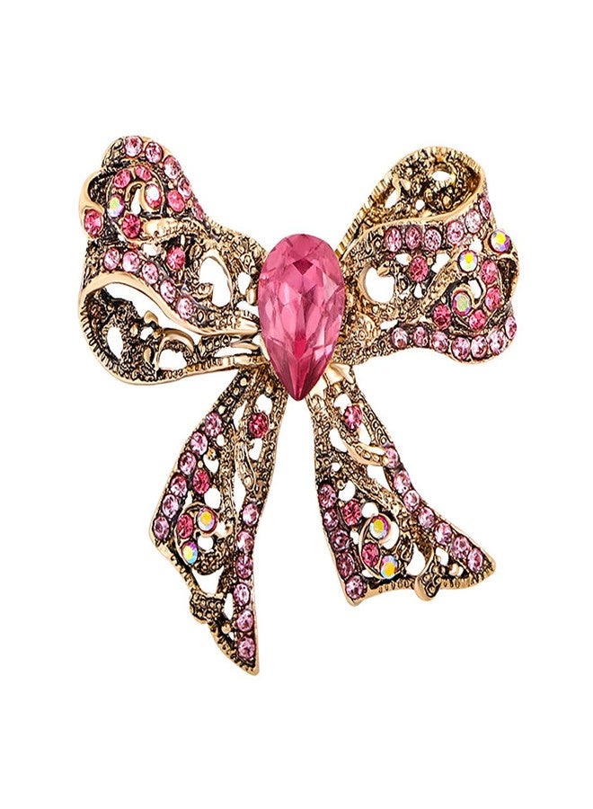 MarveBard Rhinestone Bow Brooch Pin Elegant Crystal Bowknet Brooch Lapel Pin Yellow Blue Pink Rhinestone Crystal Bow Brooch Wedding Birthday Party Christmas Jewelry for Women (Pink) - Image 1